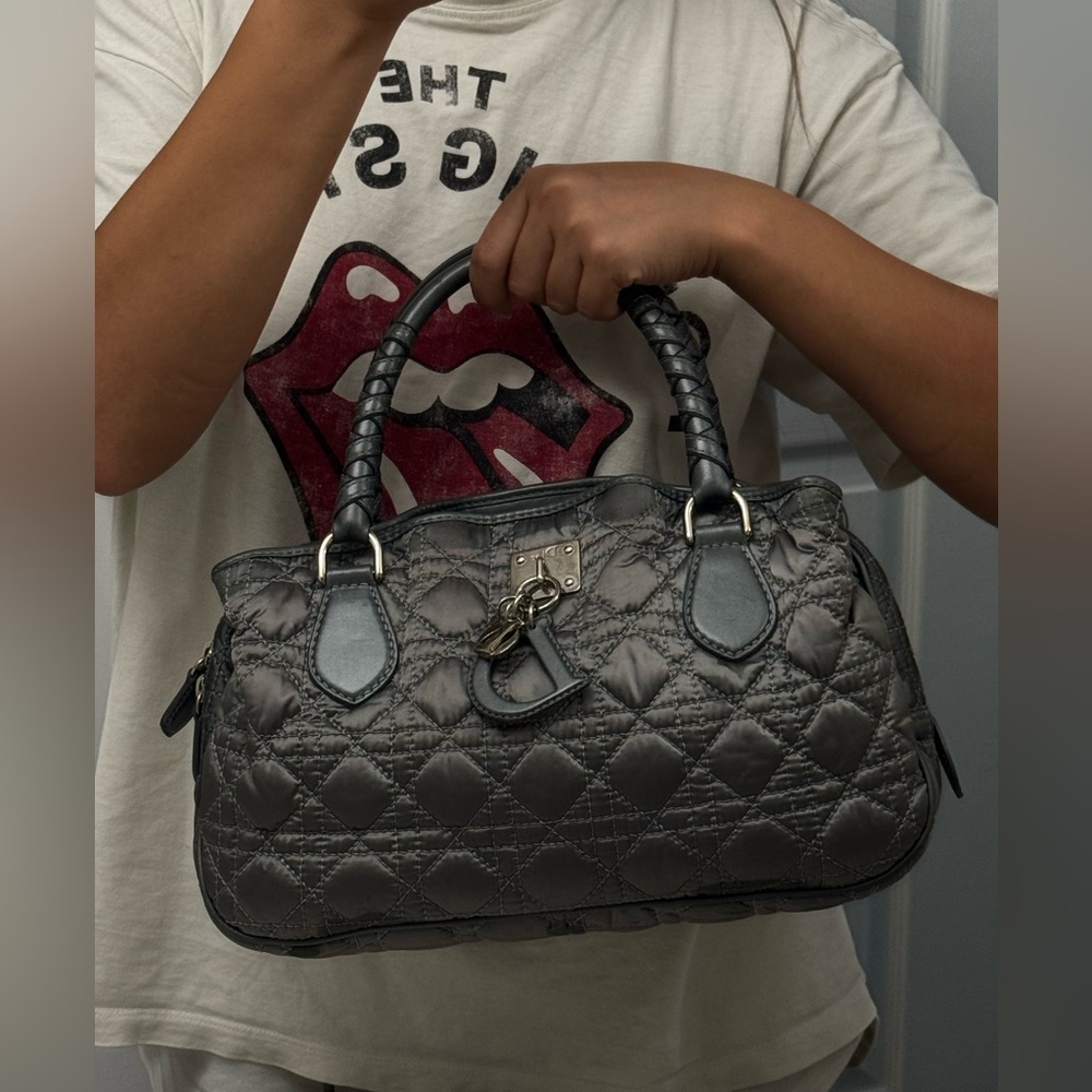 Christian Dior Vintage Iconic Cannage Lady Boston Bag in Metallic Grey - Picture 8 of 16